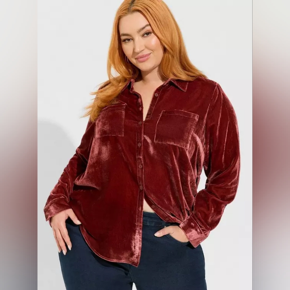 Torrid Velvet Button Up Long Sleeve Top 1x